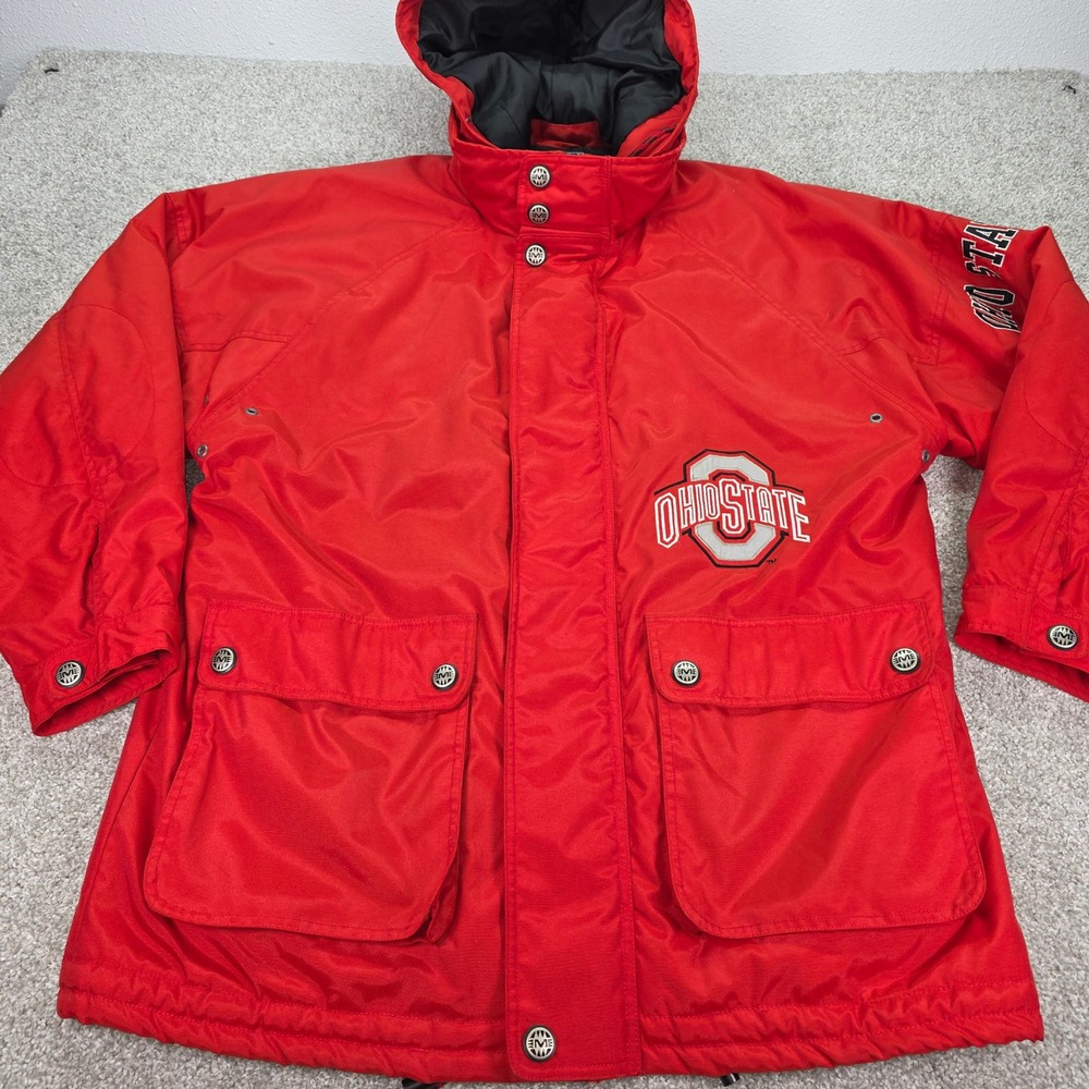 Vintage Mirage Ohio State Buckeyes Jacket Red Hooded Parka Mens XXL NCAA